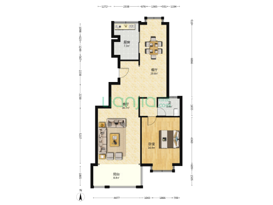 一品华庭 1室2厅1卫 102平方