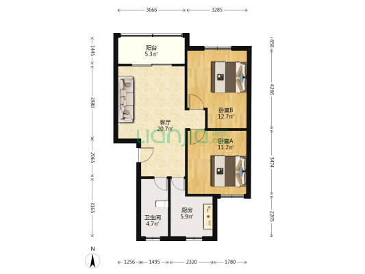 思凡花苑三街坊 2室1厅1卫 74平方
