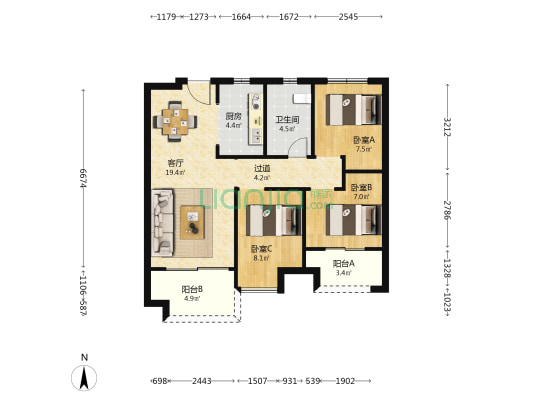 保利和府 3室1厅1卫 86平方