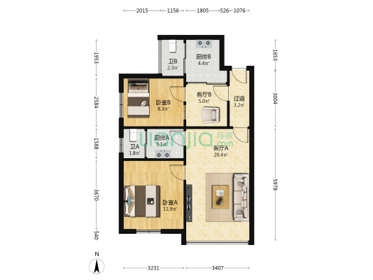 联丰苑 2室2厅2卫 78平方