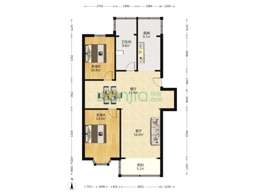 恒东花园 2室2厅1卫 110平方