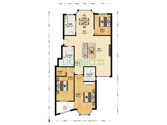 阿尔卡迪亚 3室2厅2卫 144平方