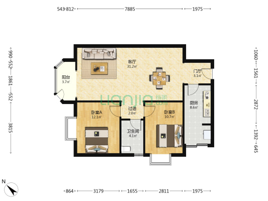 惠丰丽城 2室1厅1卫 95平方