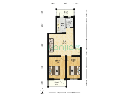 矿机东路家属院 2室1厅1卫 75平方