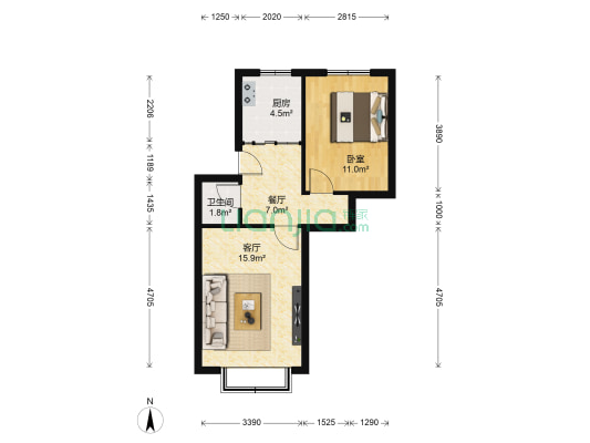 长风新村 1室2厅1卫 46平方