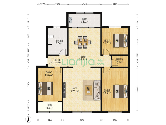 地税绿园小区 3室2厅1卫 144平方