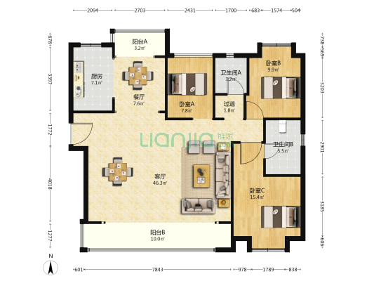 地铁中建玖樾府 3室2厅2卫 142平方