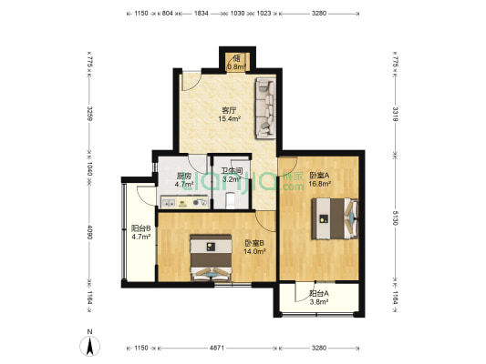 七江路 2室1厅1卫 81平方