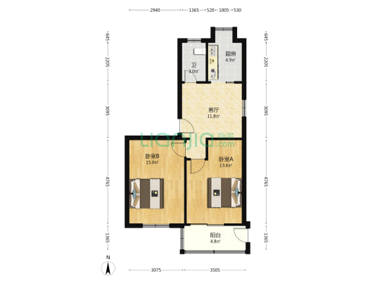 百货公司宿舍 2室1厅1卫 59平方