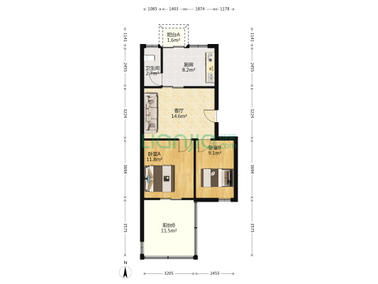 北开宿舍 2室1厅1卫 59平方