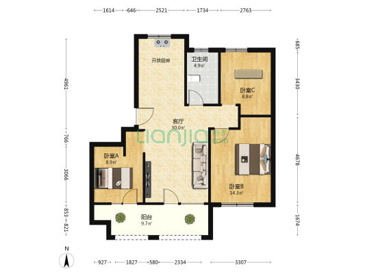 泰和郡五期 3室1厅1卫 98平方