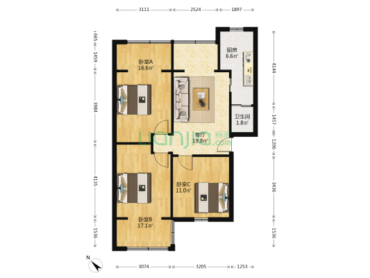 东门街95号 3室1厅1卫 82平方