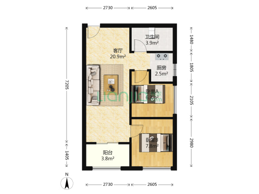 新隆青年城 2室1厅1卫 65平方
