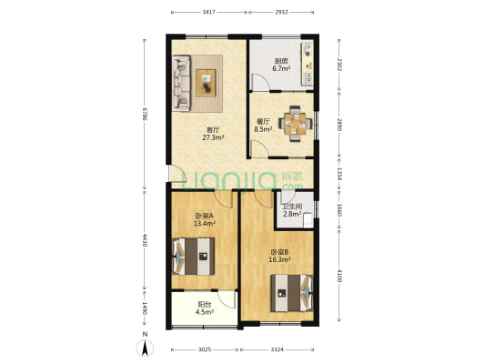 油厂宿舍楼 2室2厅1卫 97平方