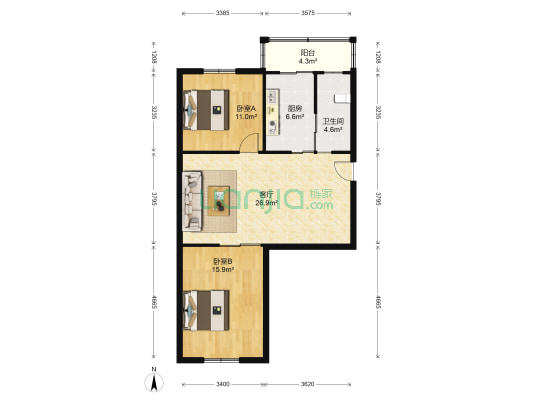 天光社区 2室1厅1卫 88平方