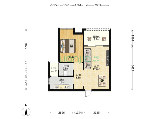 望海豪庭 1室1厅1卫 57平方