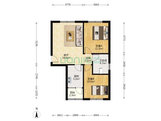 东湖苑 2室1厅1卫 72平方