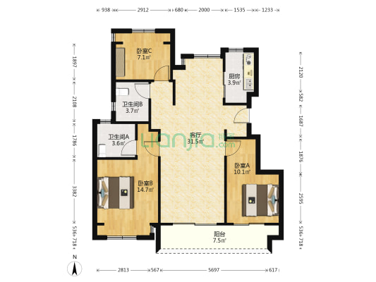 盐城金樾府 3室1厅2卫 99平方