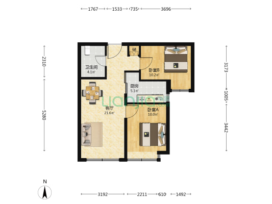 峯范北京 2室1厅1卫 74平方