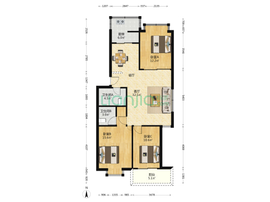 新慧嘉苑 3室1厅2卫 100平方