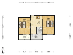 华北铝业北院生活小区 2室1厅 南-涿州华北铝业北院生活小区户型图