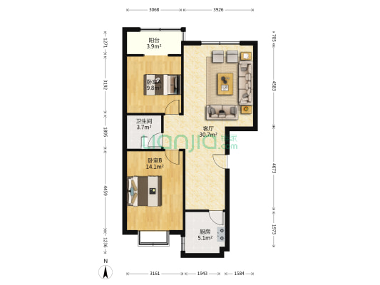 业主急售 ~~~天保绿城南北通透两居室-户型图