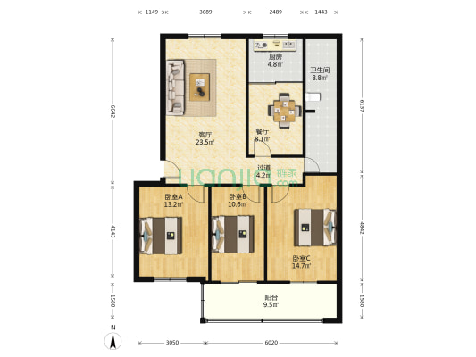 翠花路10号 3室2厅1卫 111平方