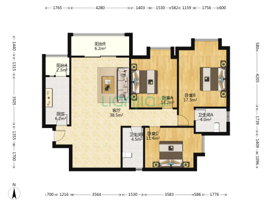 水乡嘉苑C区 3室1厅2卫 119平方