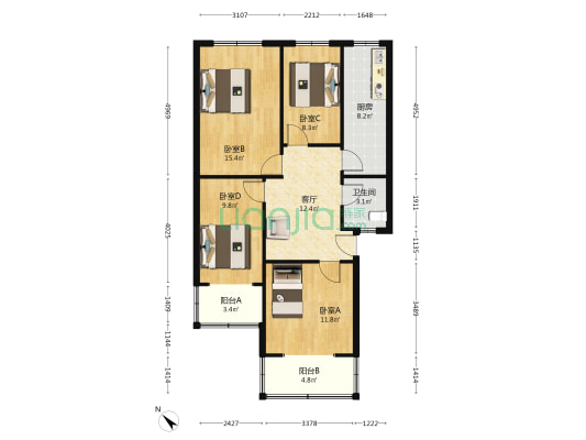 祥和苑东区 4室1厅1卫 95平方