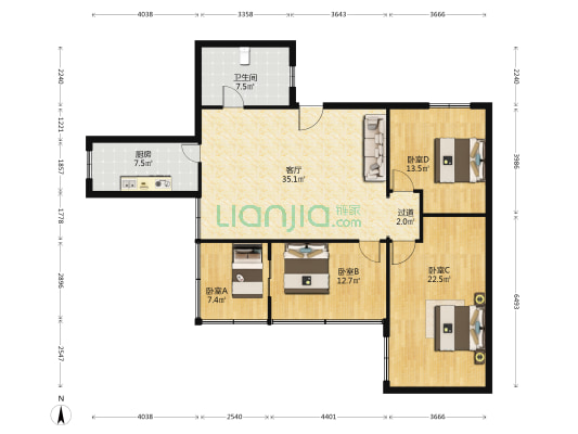 天盛花园 4室1厅1卫 130平方