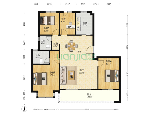 保利锦上印 4室1厅2卫 139平方