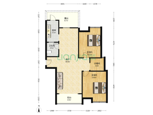 左岸凤凰城 2室1厅1卫 100平方