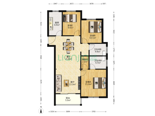 御景新苑南二区 3室2厅2卫 127平方