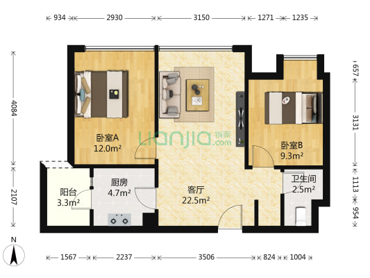 西宸原著御景 2室1厅1卫 73平方
