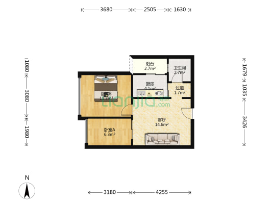 鑫房名苑 2室1厅1卫 52平方