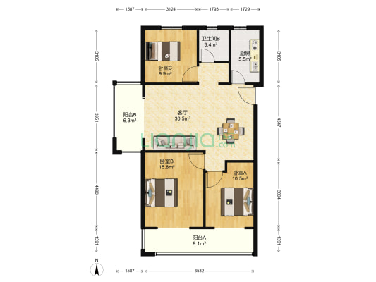 香溢茗园东区 3室1厅1卫 111平方