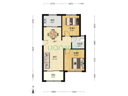 新店雅苑D地块 2室1厅1卫 87平方