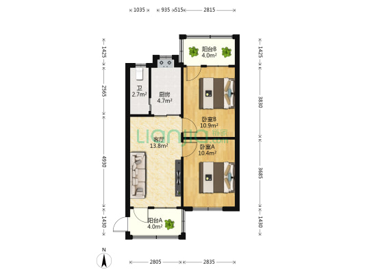 上沙窝社区 2室1厅1卫 58平方