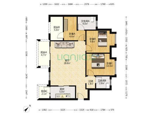 新城悦隽盛世 3室1厅2卫 104平方