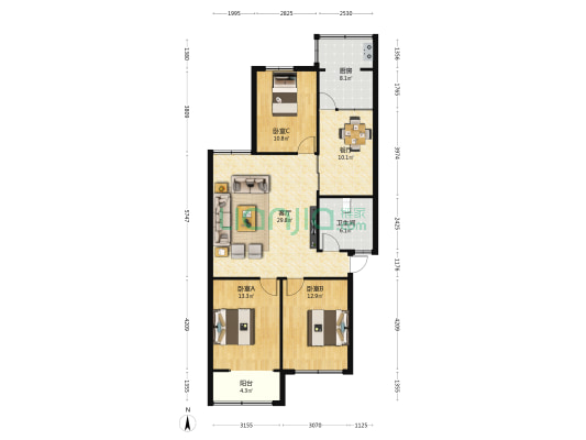 广泰小区 3室2厅1卫 112平方