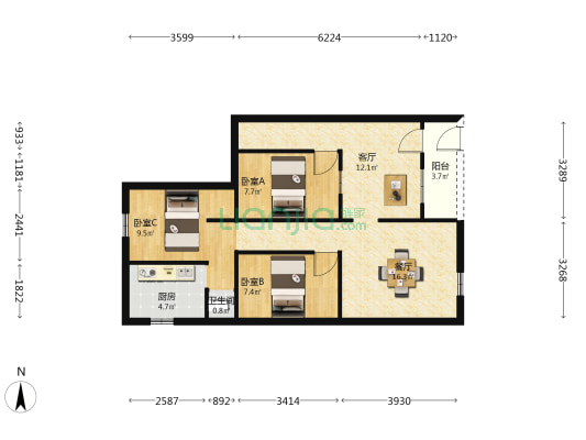 向群新村 3室2厅1卫 75平方