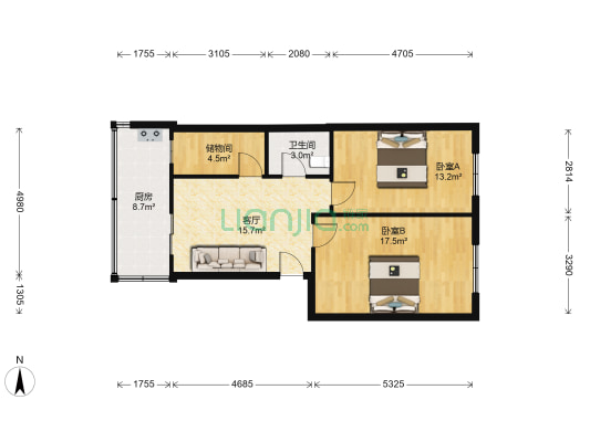 吉林大学泰来小区 2室1厅1卫 78平方