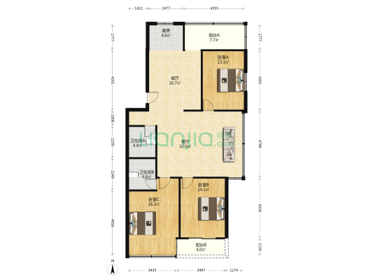 南城路 3室2厅2卫 135平方