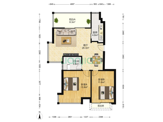 慢城三期 2室1厅1卫 74平方