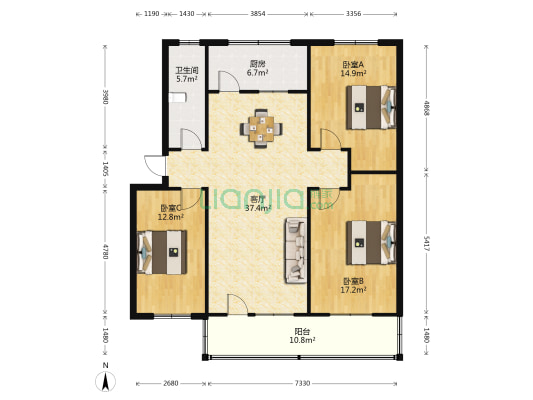 针织厂家属院（东院） 3室1厅1卫 125平方