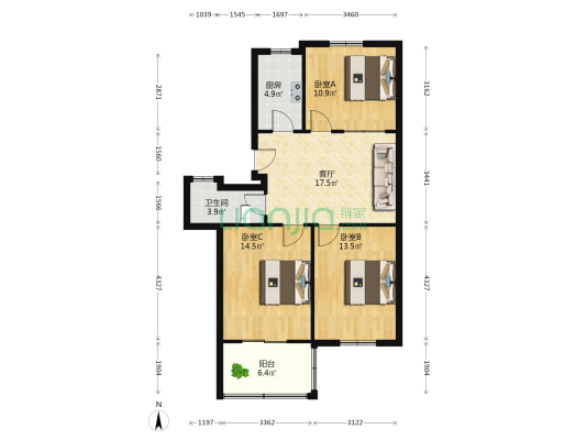 中信花园 3室1厅1卫 86平方