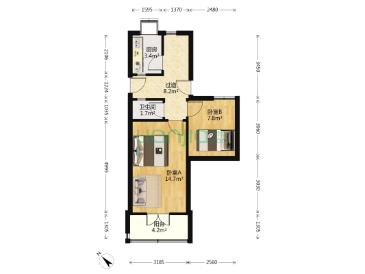 市政宿舍(武昌) 2室0厅1卫 45平方