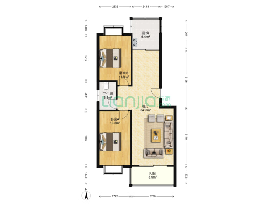文化佳苑 2室1厅1卫 97平方