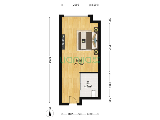 新凯广场 1室0厅1卫 51平方