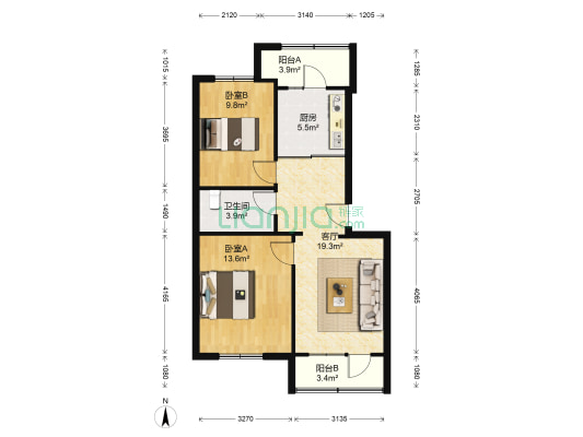 一汽38街区 2室1厅1卫 73平方